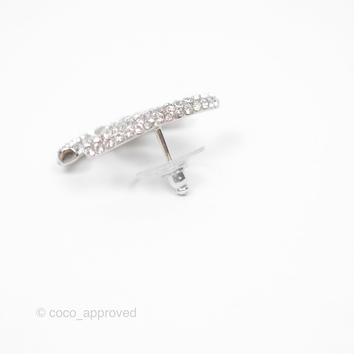 Chanel Crystal CC Earrings Silver Tone 21C
