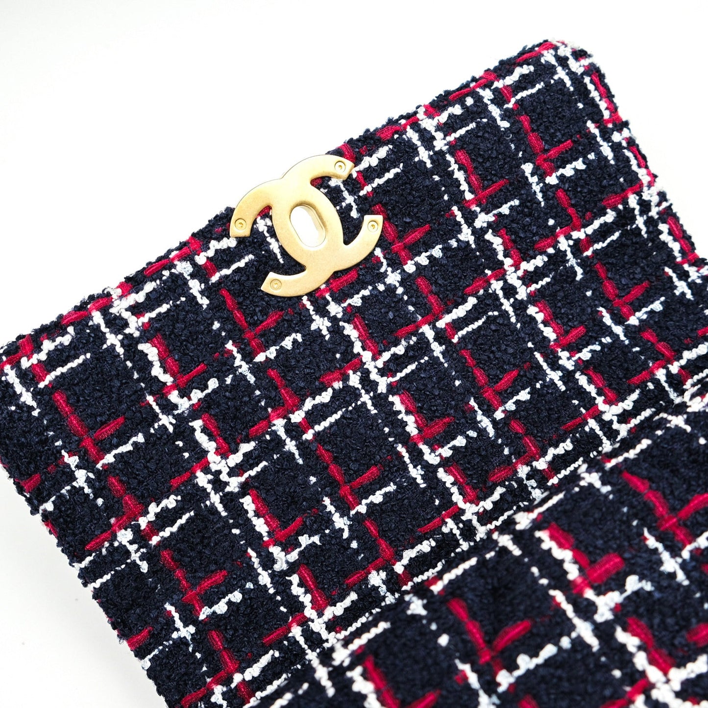 Chanel 19 Small Tweed Red Navy Mixed Hardware