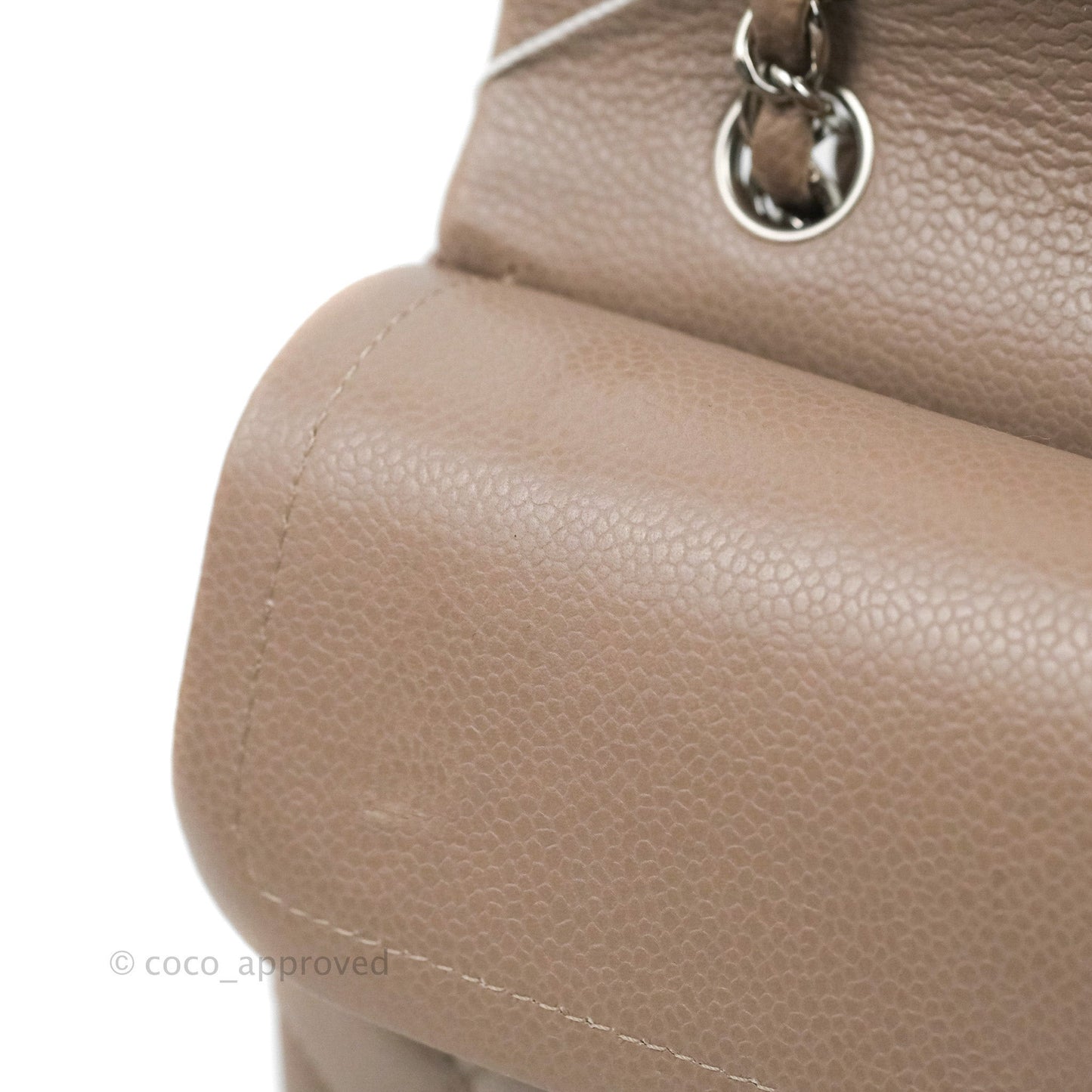 Chanel Classic M/L Medium Flap Quilted Taupe Grey Caviar Silver Hardware