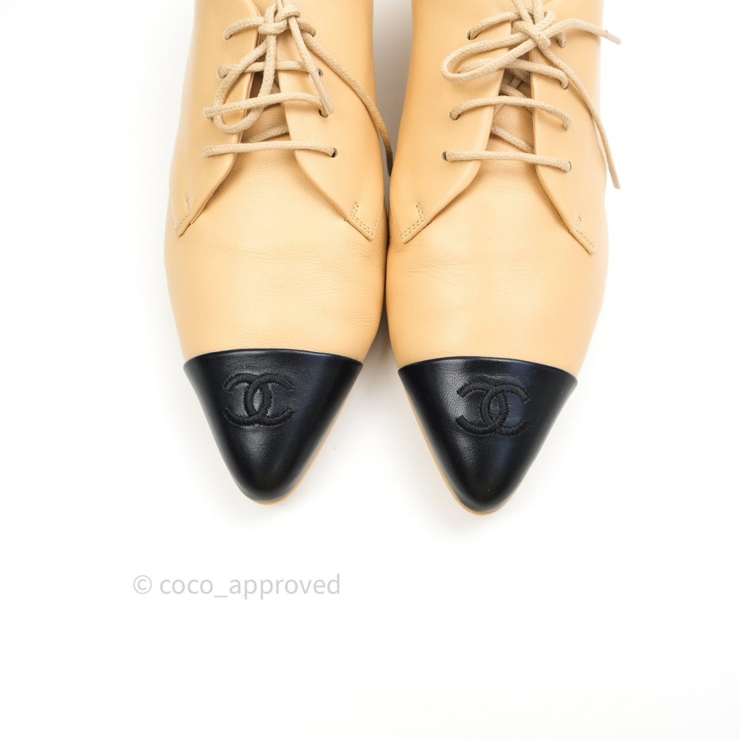 Chanel Beige Black Lambskin Pointy Shoes