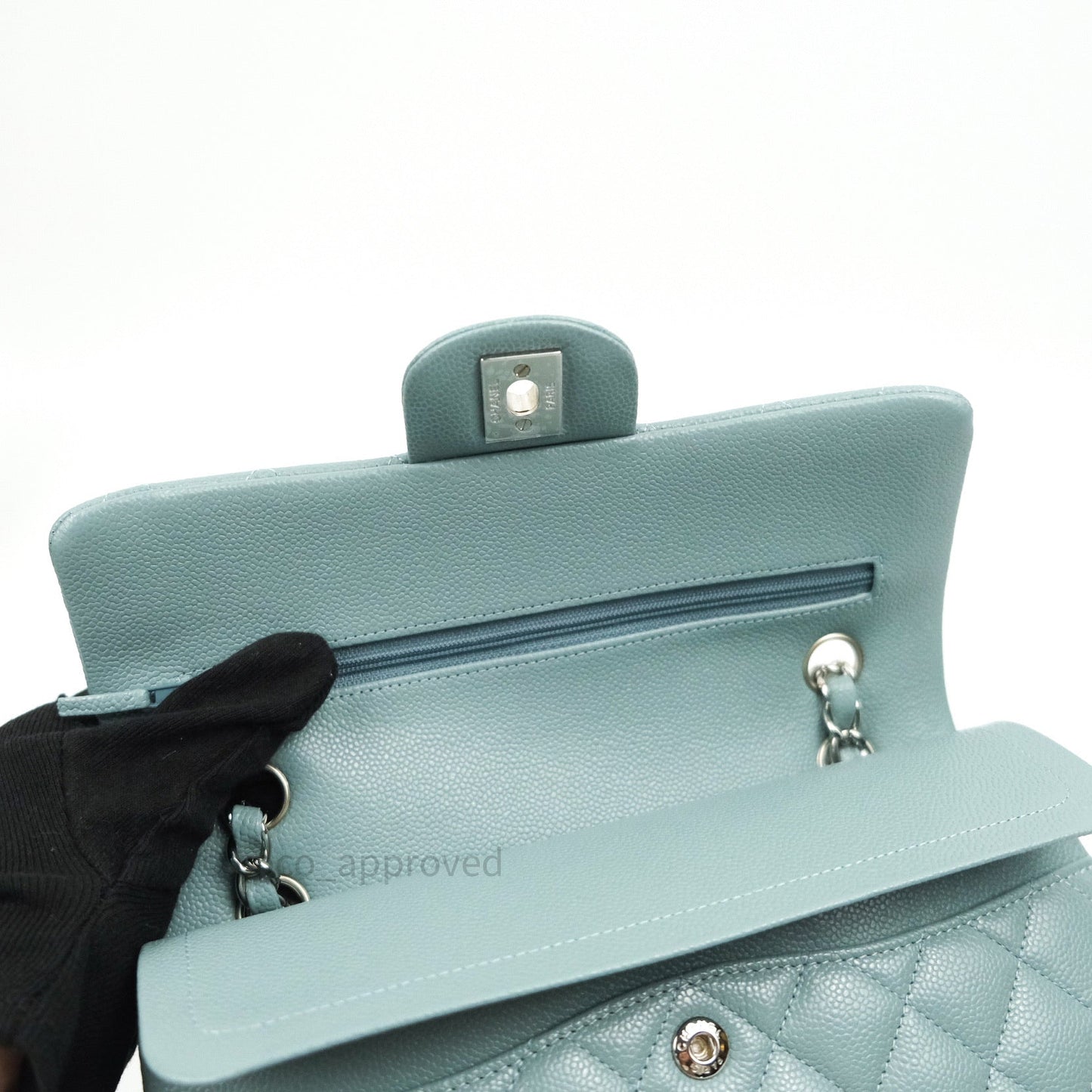 Chanel Classic Small S/M Flap Light Blue Caviar Silver Hardware 20B