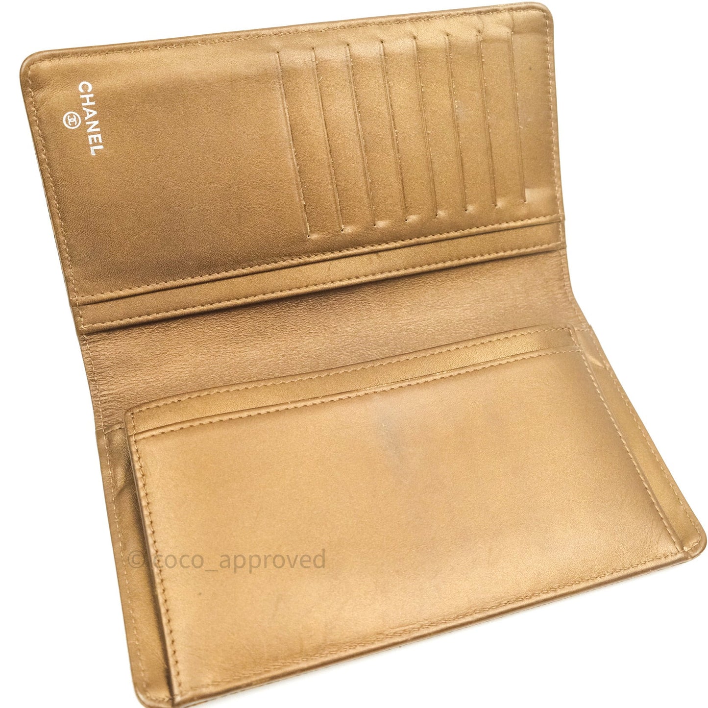 Chanel Leather Quilted Yen Wallet Gold Grained Calfskin