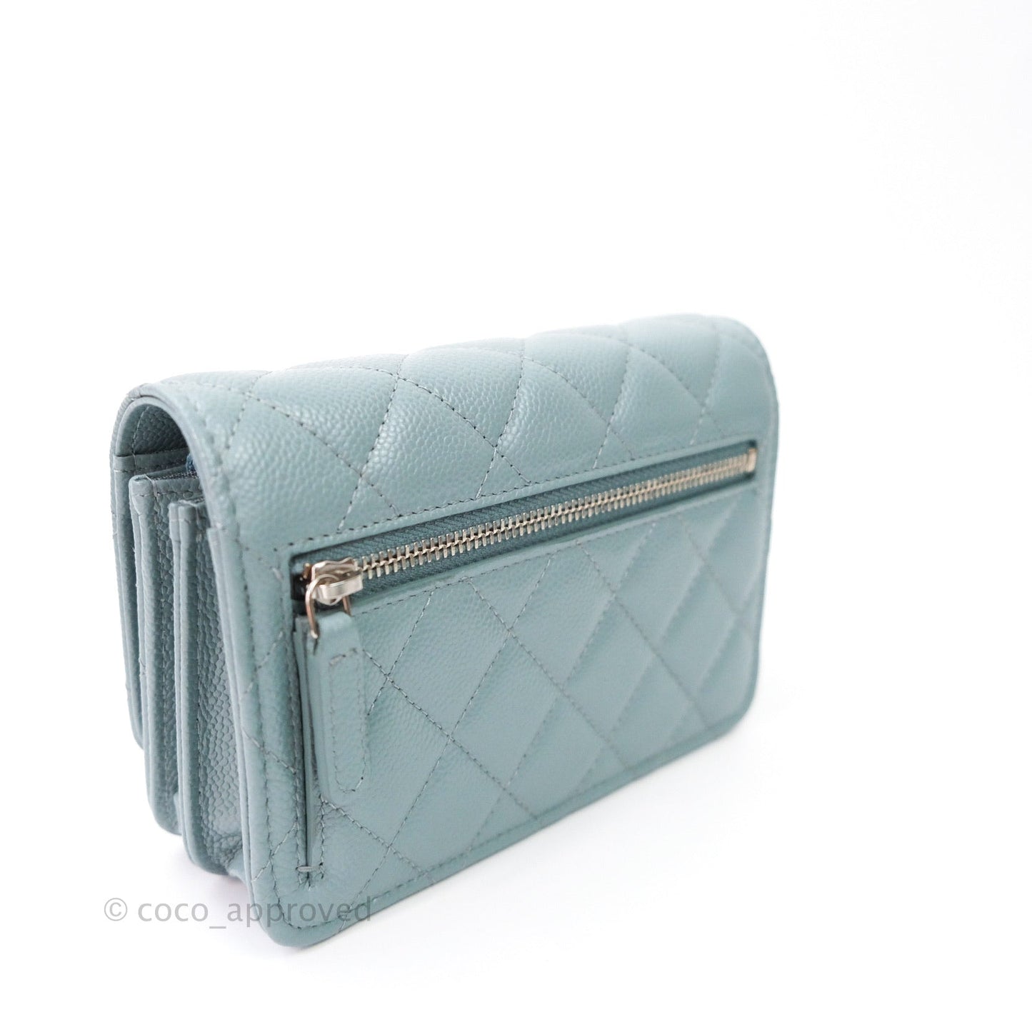 Chanel Quilted Mini Wallet on Chain WOC Blue Grey Caviar Silver Hardware 20B