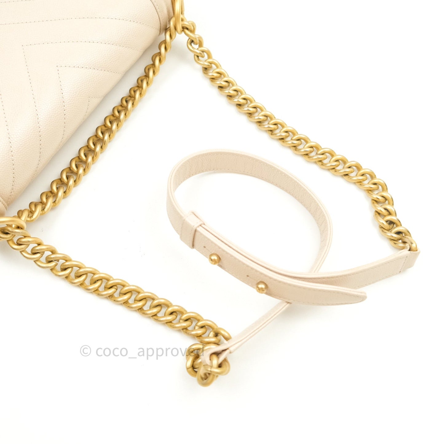 Chanel Boy Chevron Medium Beige Caviar Gold Hardware