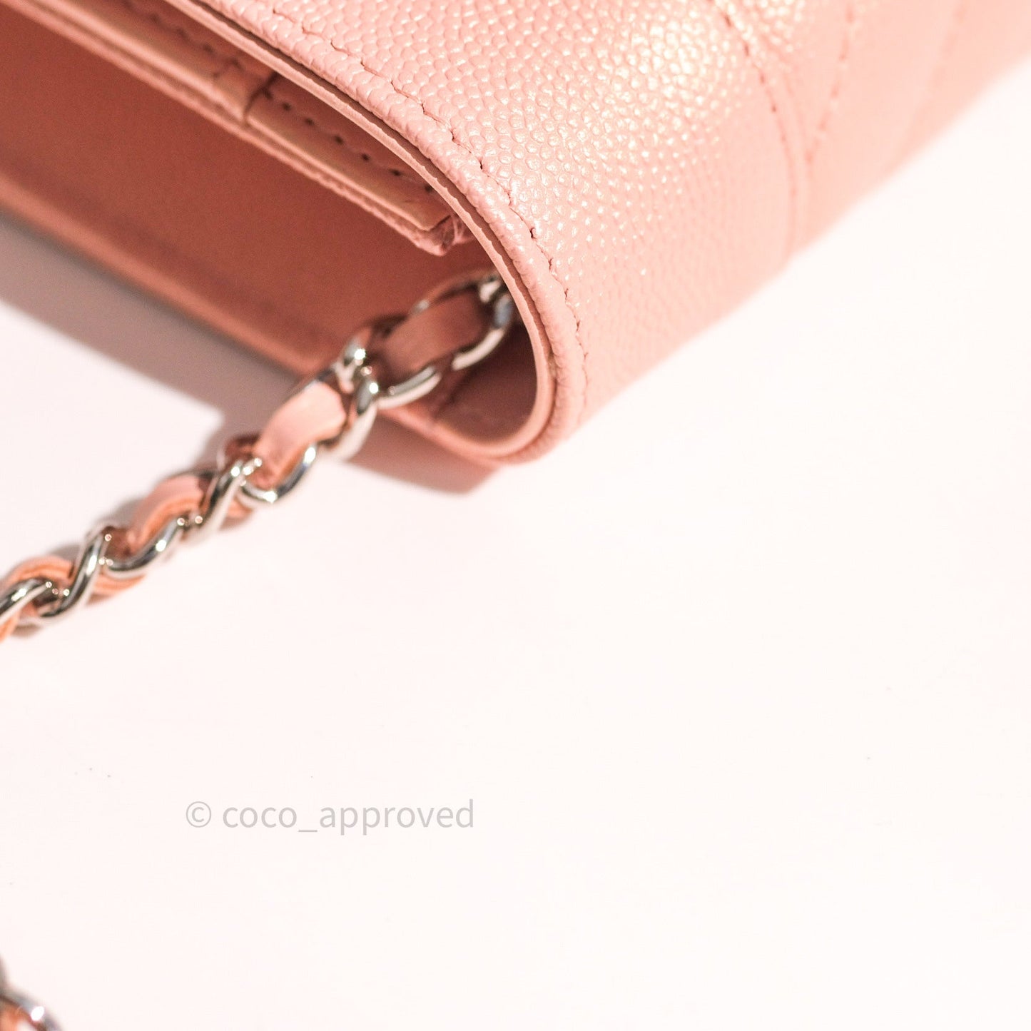 Chanel Chevron Wallet on Chain WOC Rose Gold Caviar Silver Hardware 19P