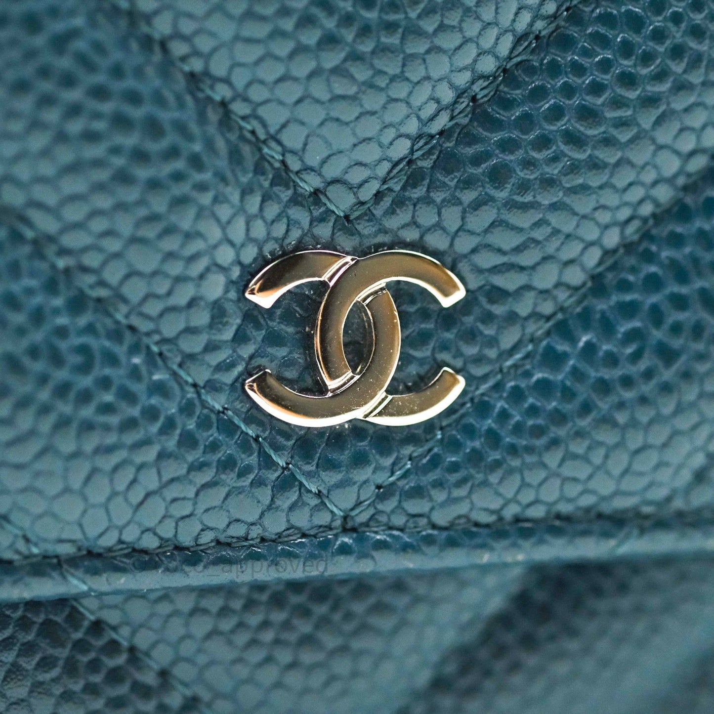 Chanel Chevron Wallet on Chain WOC Blue Caviar Silver Hardware