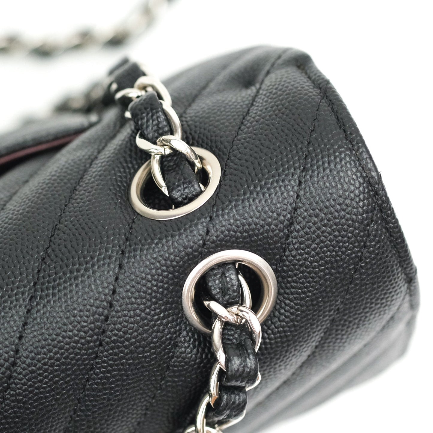 Chanel Classic M/L Chevron Black Caviar Silver Hardware