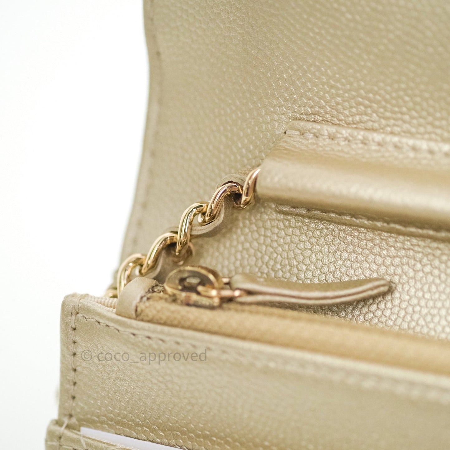 Chanel Quilted Wallet on Chain WOC Light Gold Caviar Gold Hardware