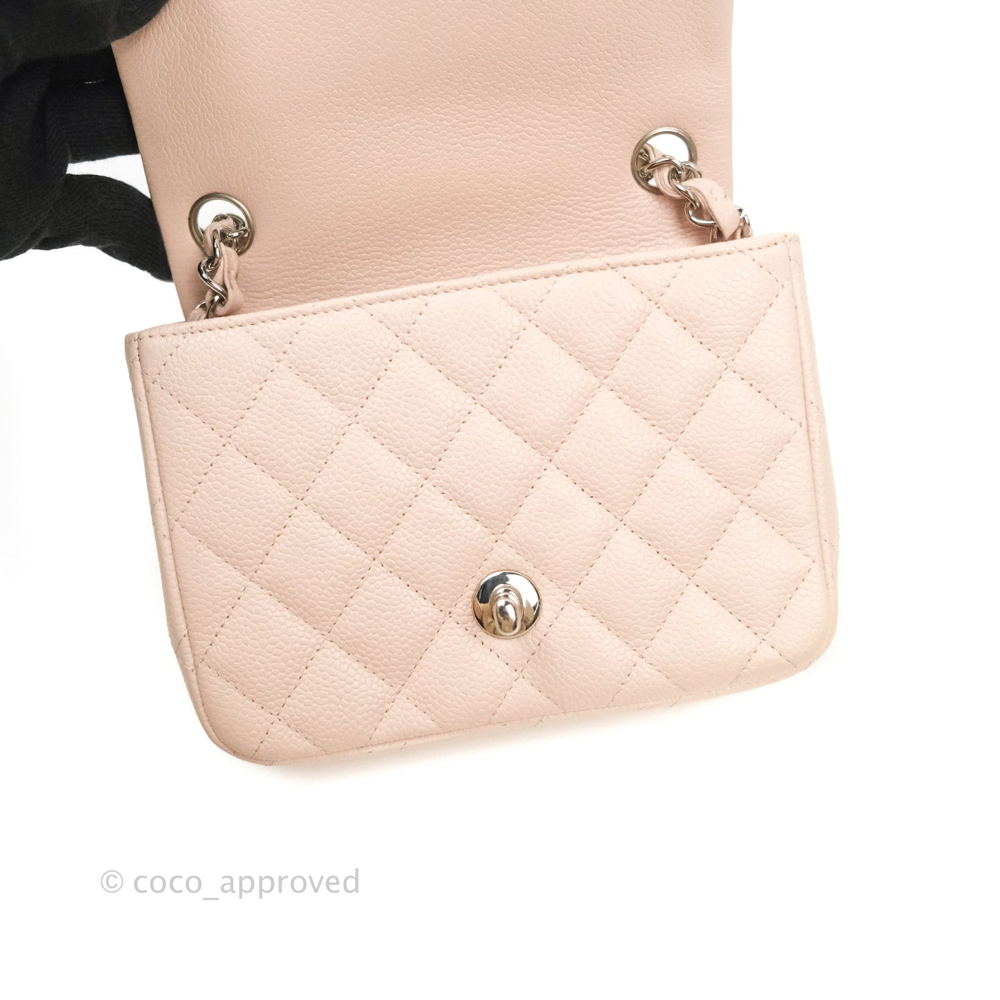 Chanel Mini Square Sakura Pink Caviar Silver Hardware