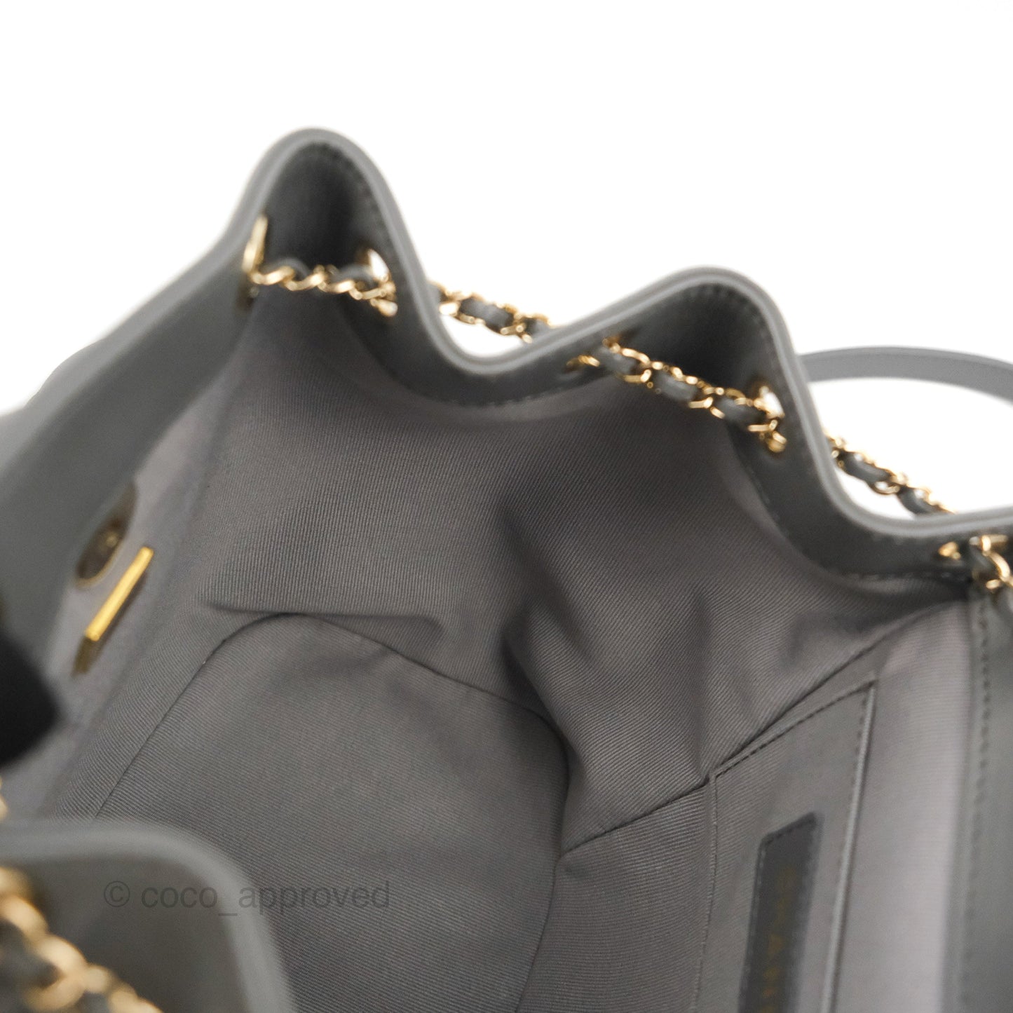 Chanel Quilted Small Duma Drawstring Backpack Grey Lambskin Gold Hardware 22A