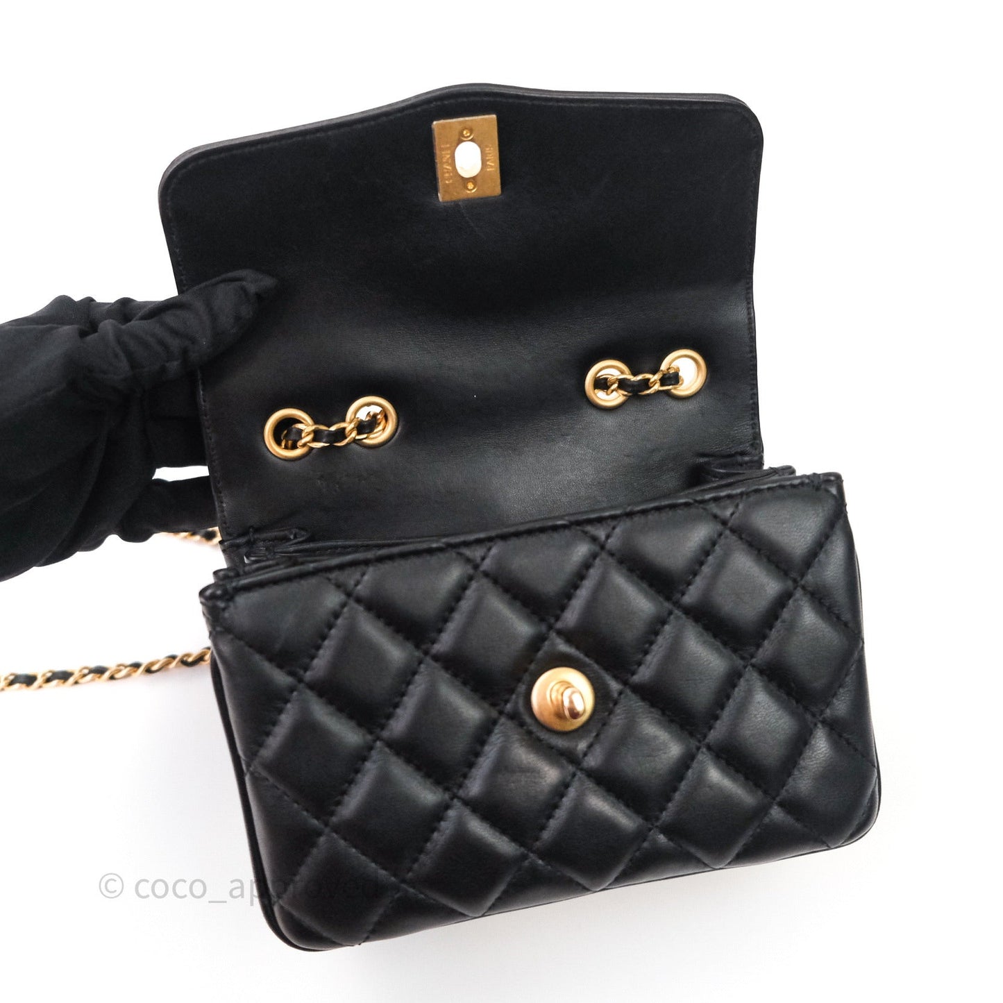 Chanel Coco Vintage Flap Small Bag Black Lambskin Gold Hardware