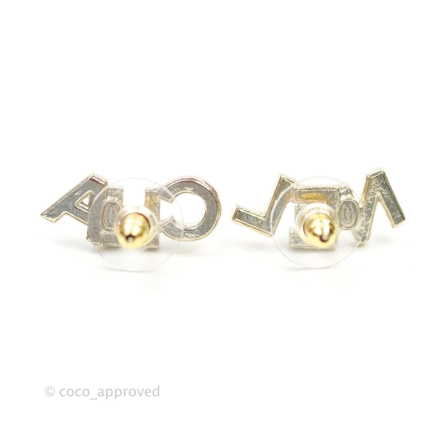 Chanel Crystal Pearl Signature Stud Earrings Gold