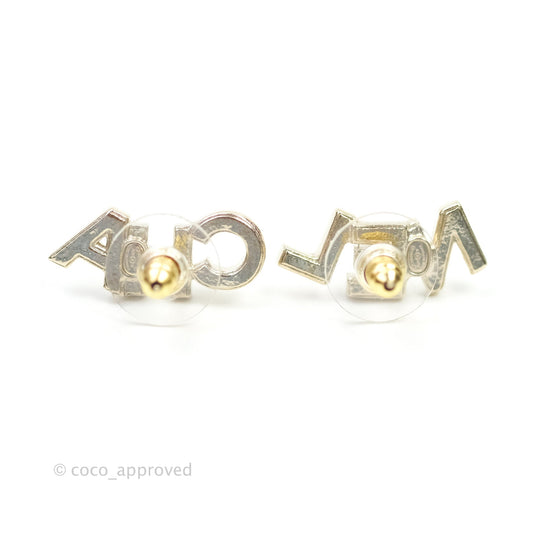 Chanel Crystal Pearl Signature Stud Earrings Gold