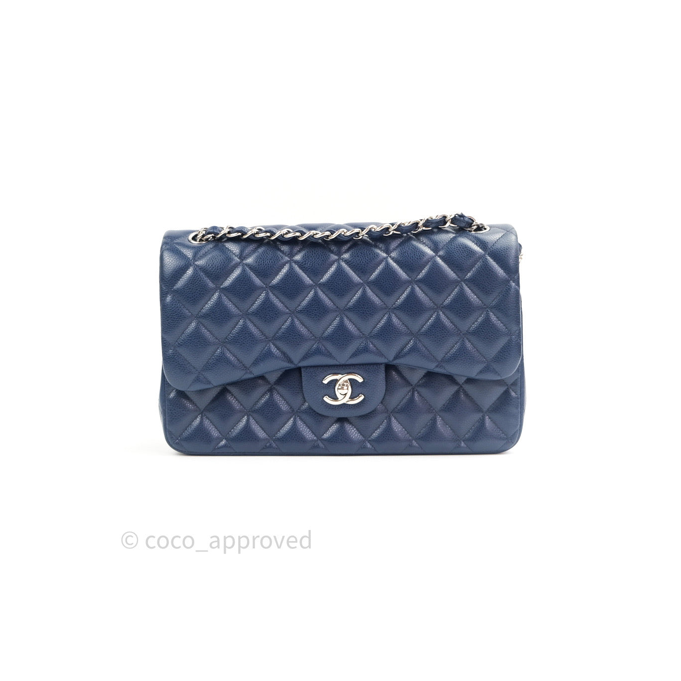 Chanel Classic Jumbo Quilted Double Flap Blue Caviar Silver Hardware⁣⁣