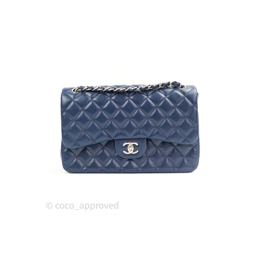 Chanel Classic Jumbo Quilted Double Flap Blue Caviar Silver Hardware⁣⁣