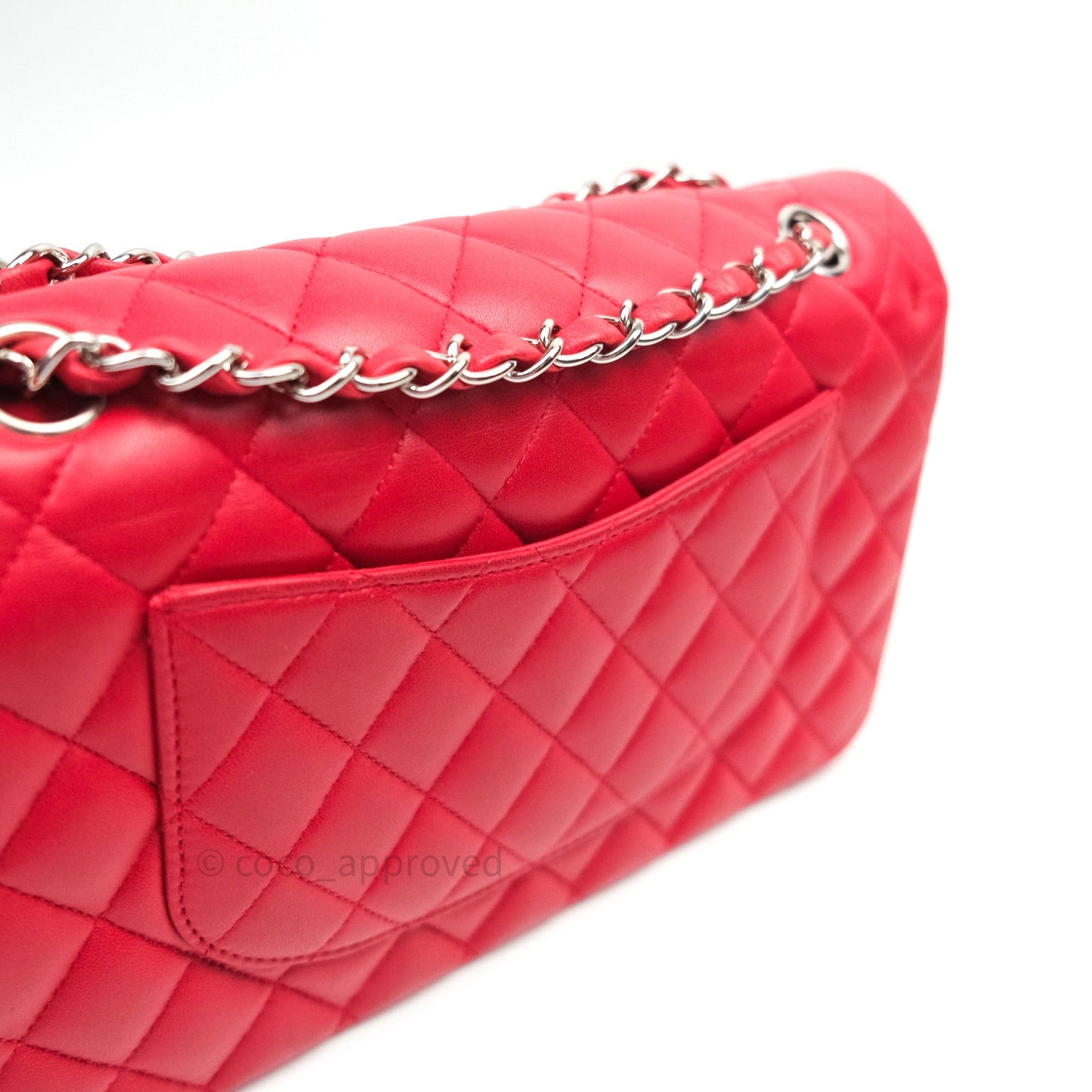 Chanel Classic M/L Medium Double Flap Bag Red Lambskin Silver Hardware