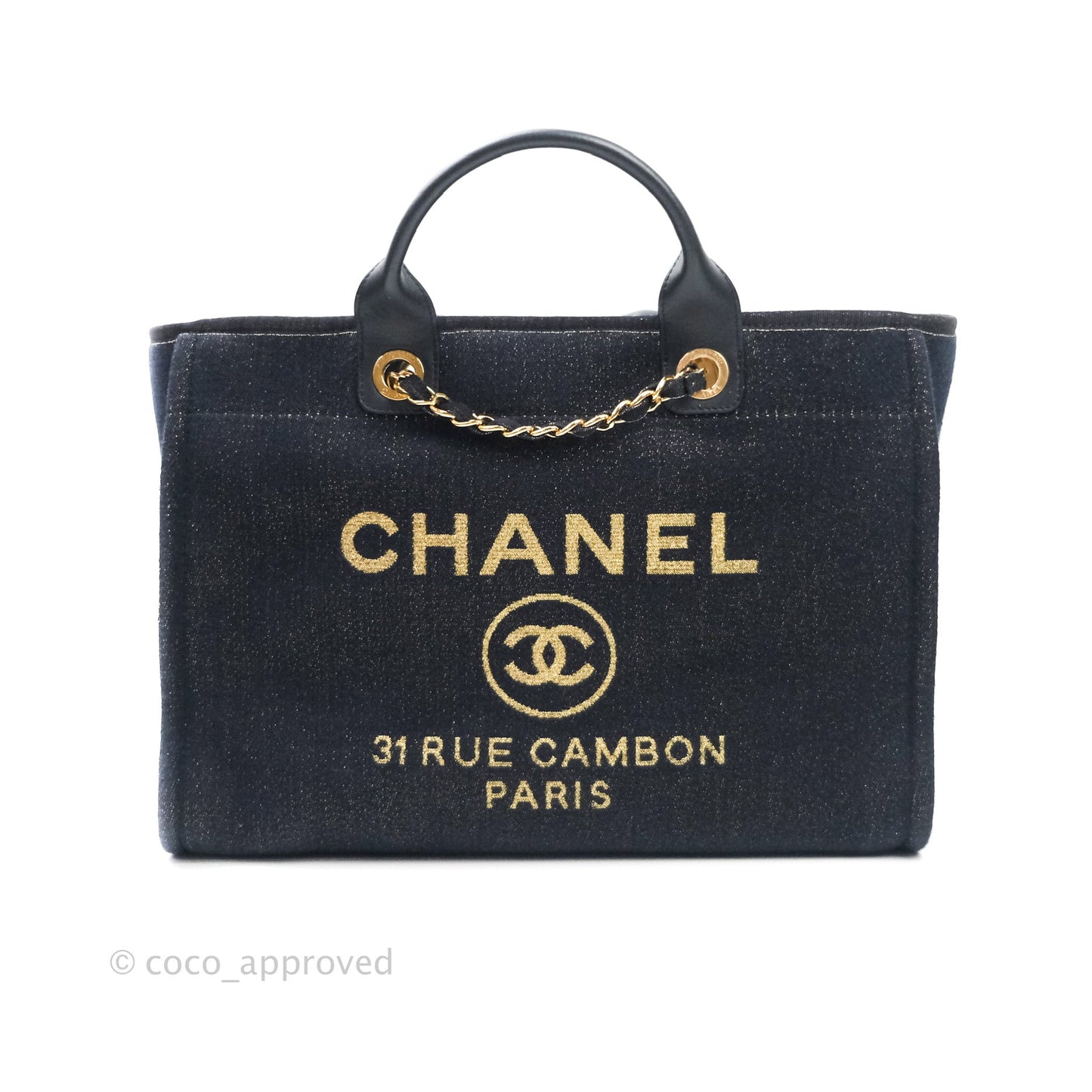 Chanel Large Deauville Navy Glitter Canvas Gold Hardware