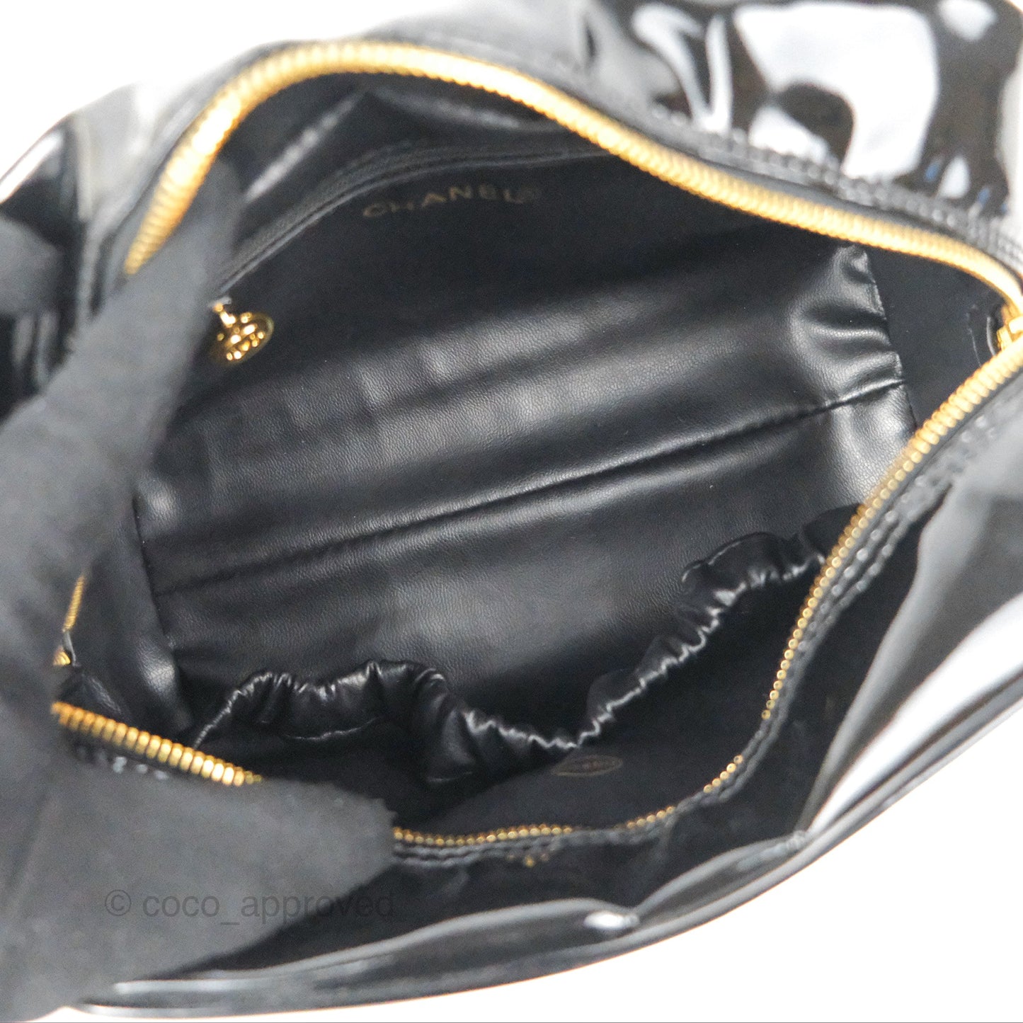 Chanel Vintage Coco Black Leather Patent Make Up Pouch