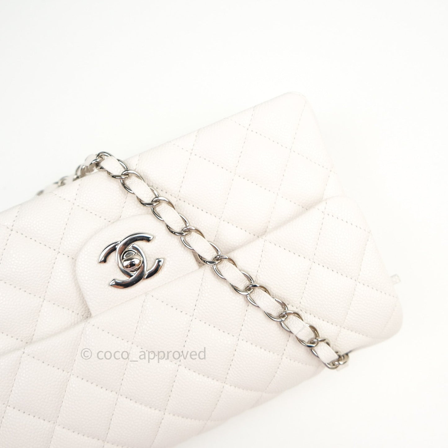 Chanel Classic Small S/M Flap Ivory White Caviar Silver Hardware