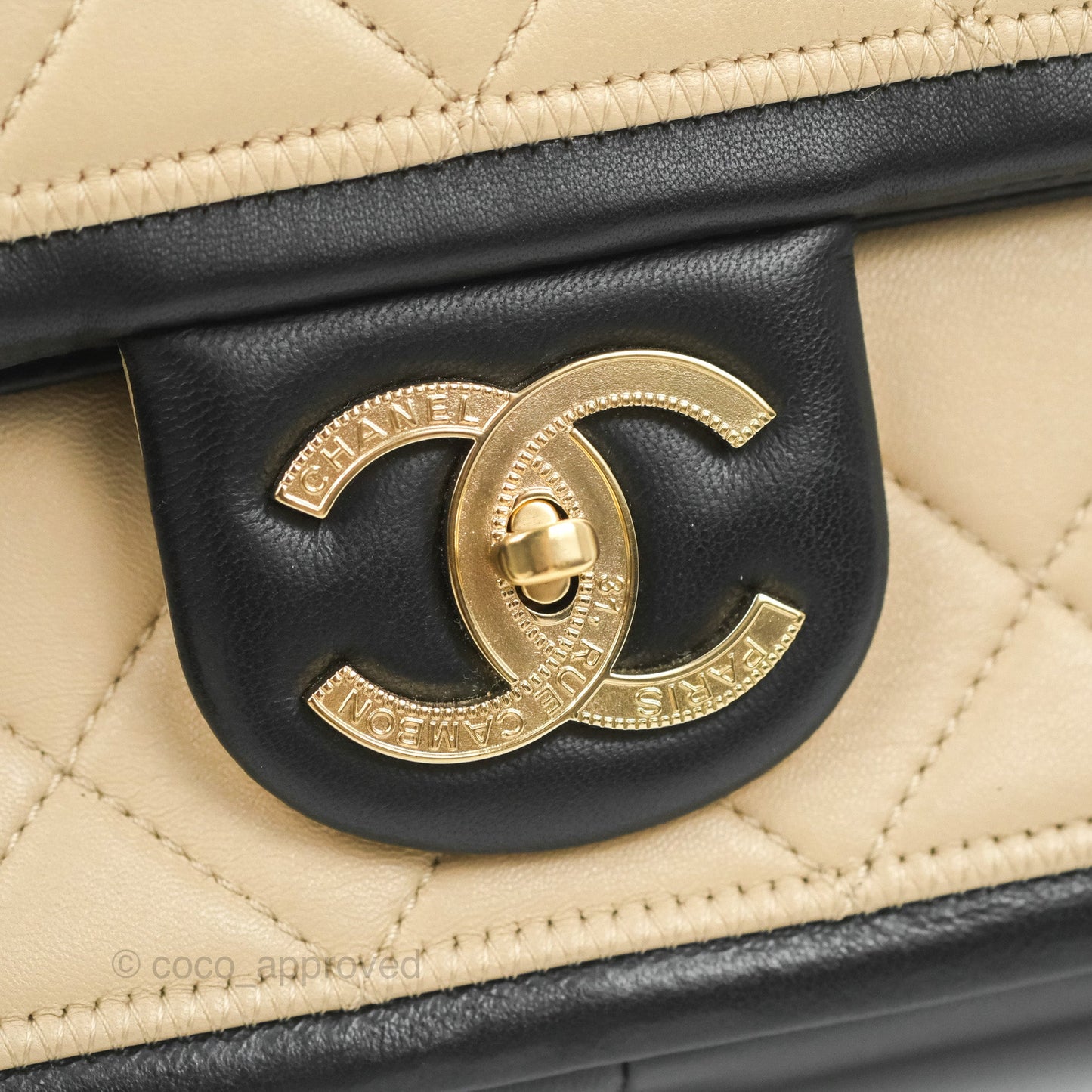 Chanel Quilted Graphic Flap Bag Black/Beige Calfskin Gold Hardware