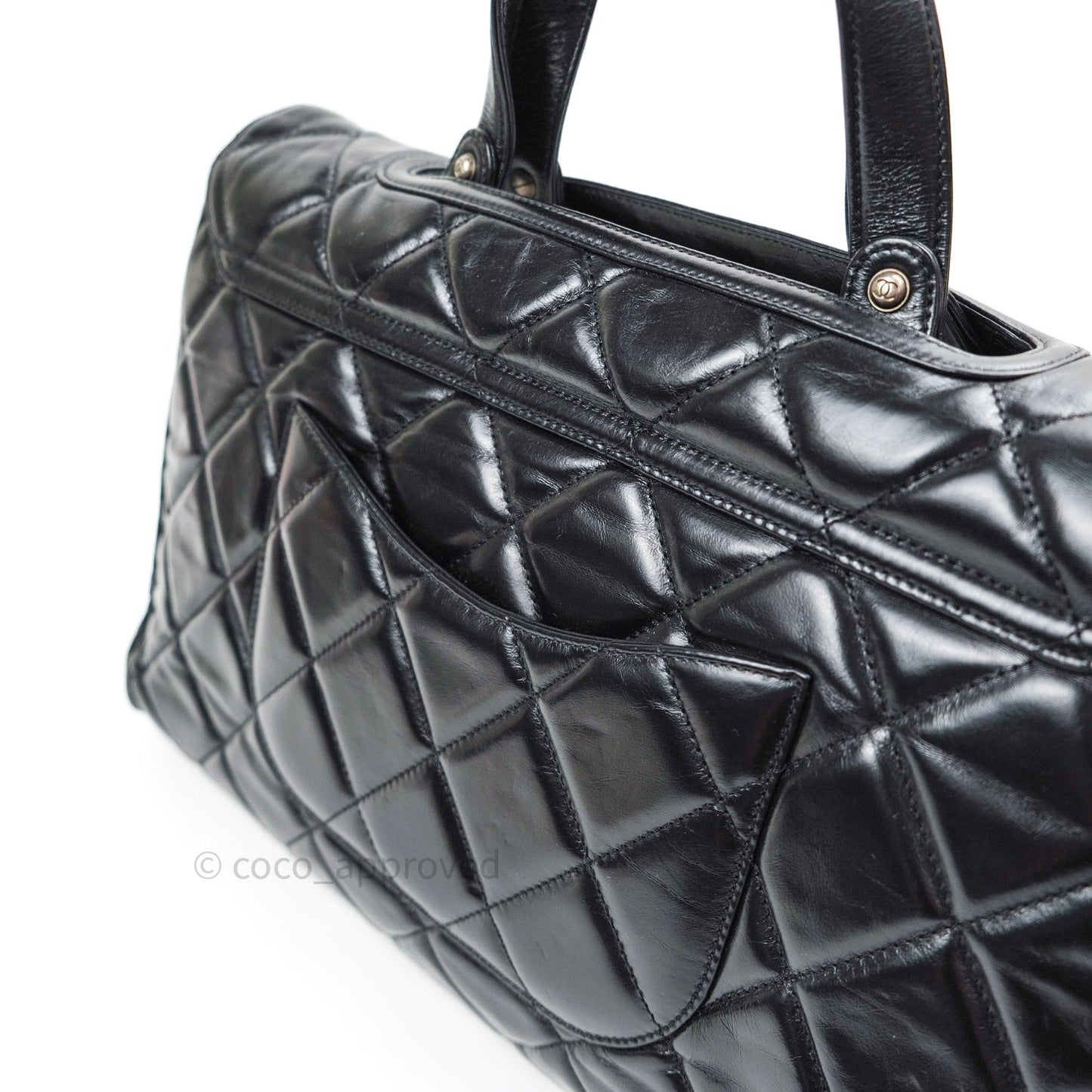 Chanel Boy Glazed Calfskin Tote Bag Black Ruthenium Hardware
