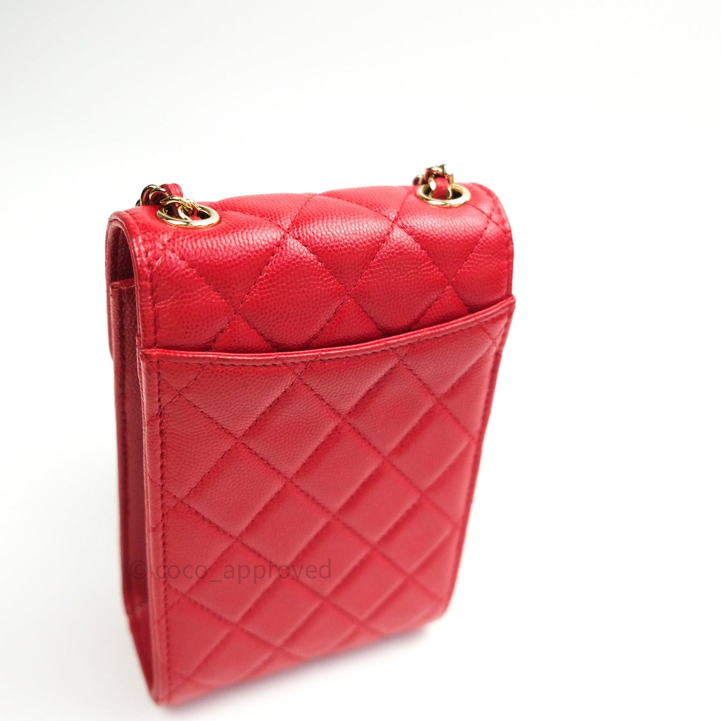 Chanel Classic Red Caviar Gold Hardware Phone Holder