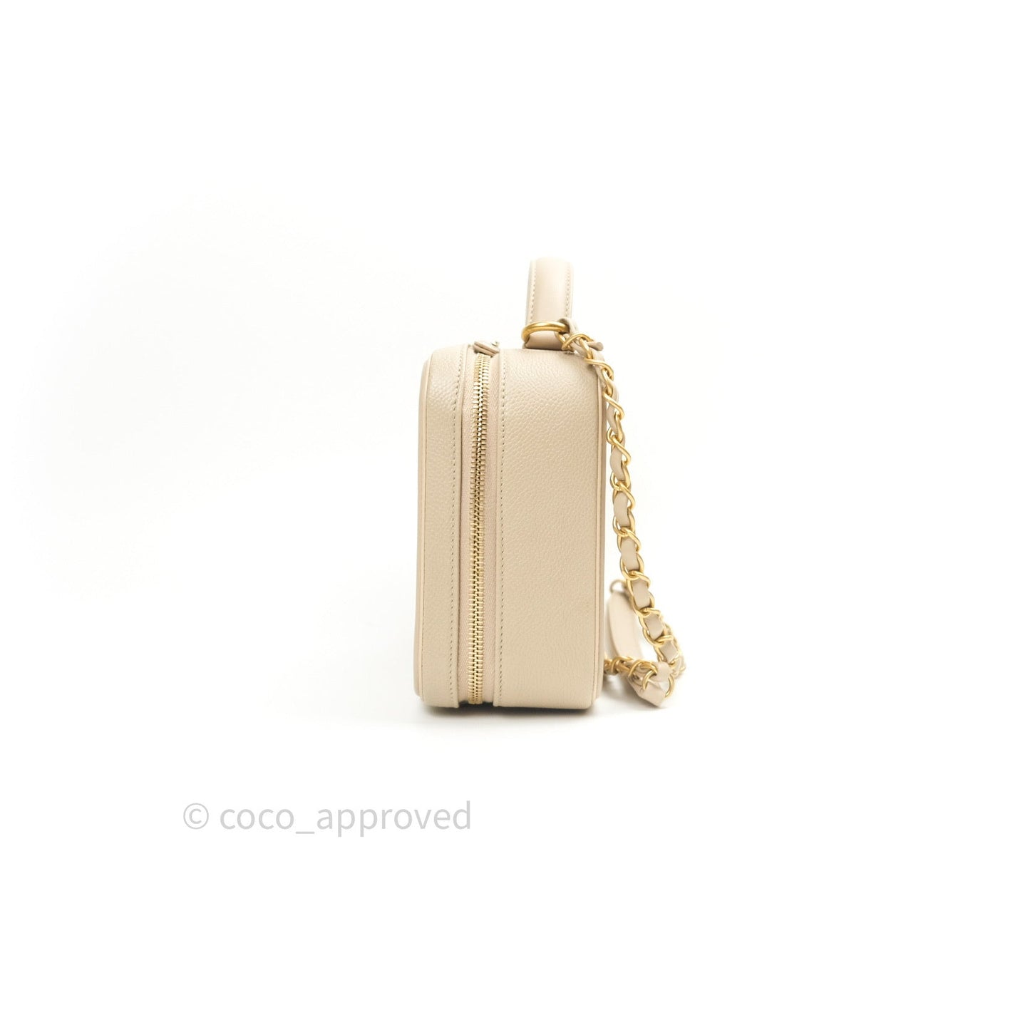 Chanel Quilted Medium CC Filigree Vanity Case Light Beige Caviar Gold Hardware