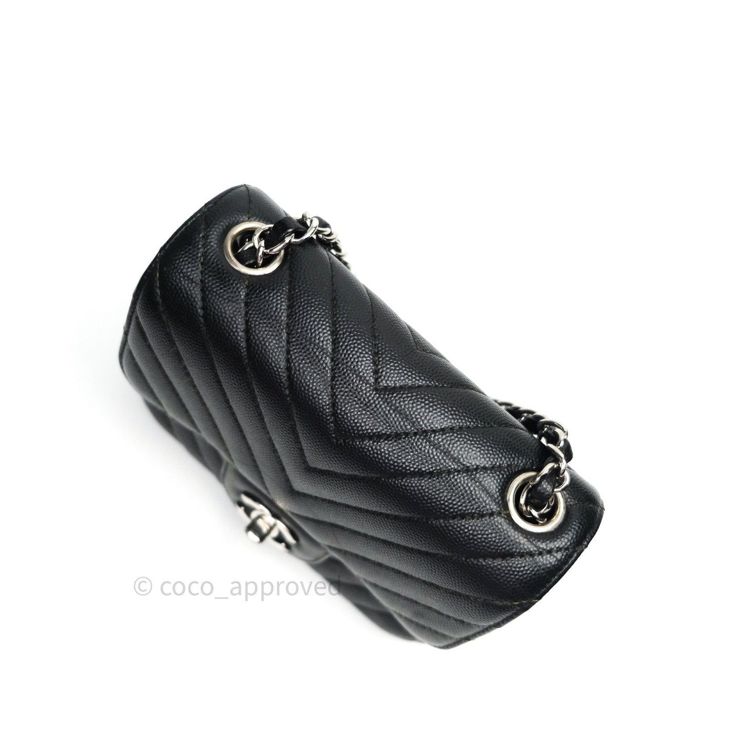 Chanel Mini Square Chevron Black Caviar Silver Hardware