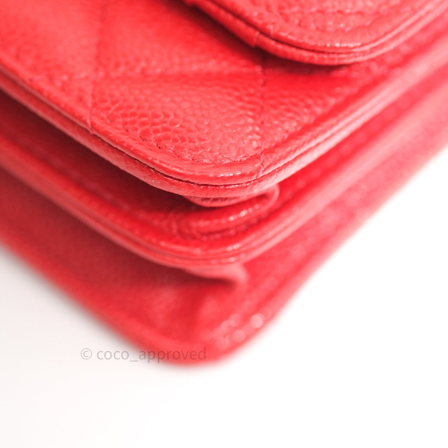 Chanel Quilted Mini Wallet on Chain WOC Brick Red Caviar Silver Hardware