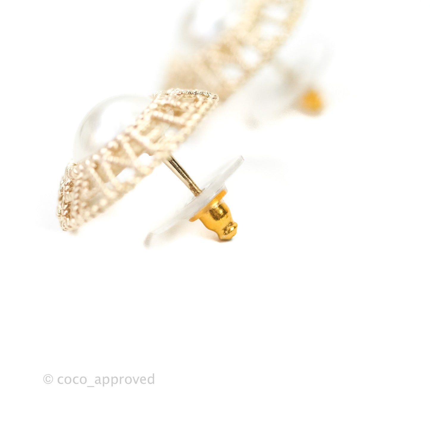 Chanel Pearl CC Round Rope Logo Earrings Gold 20P