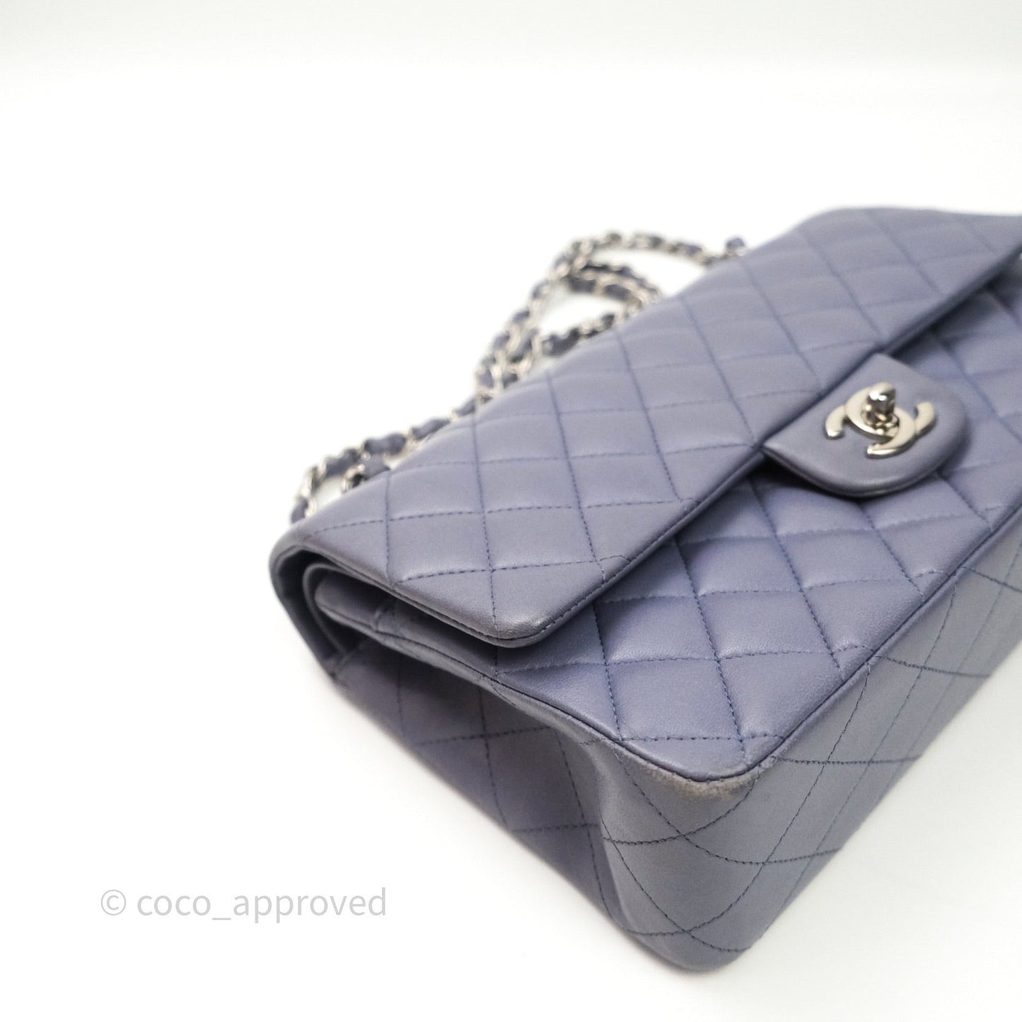 Chanel Classic M/L Medium Double Flap Lavender Blue Silver Hardware