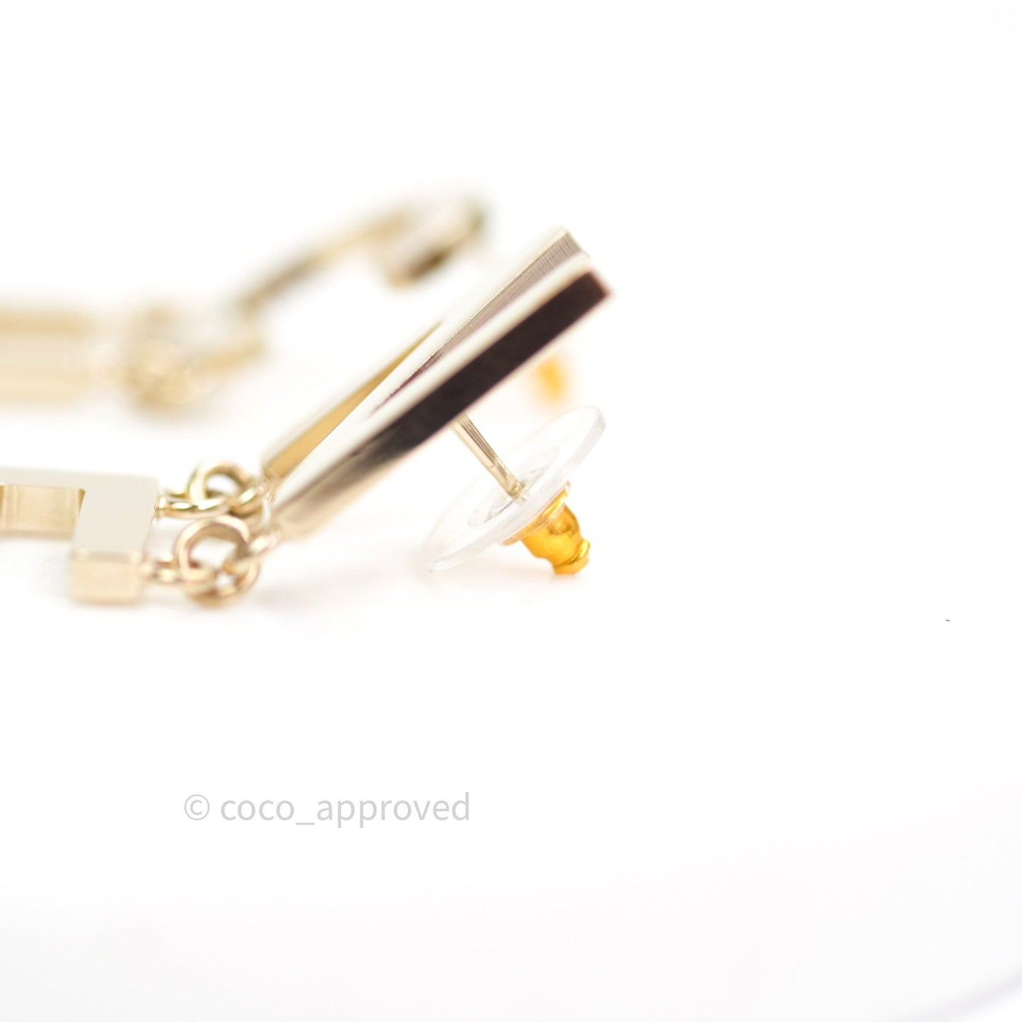 Chanel Letter Cha-Nel Logo Drop Earrings Gold