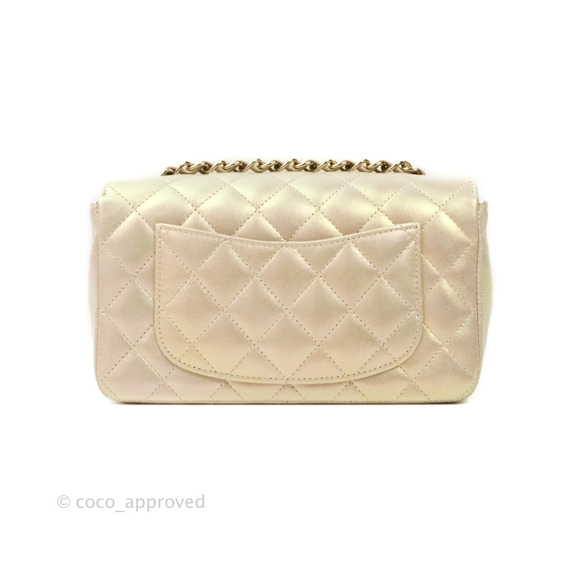 Chanel Quilted Mini Rectangular Iridescent Ivory Lambskin Gold Hardware