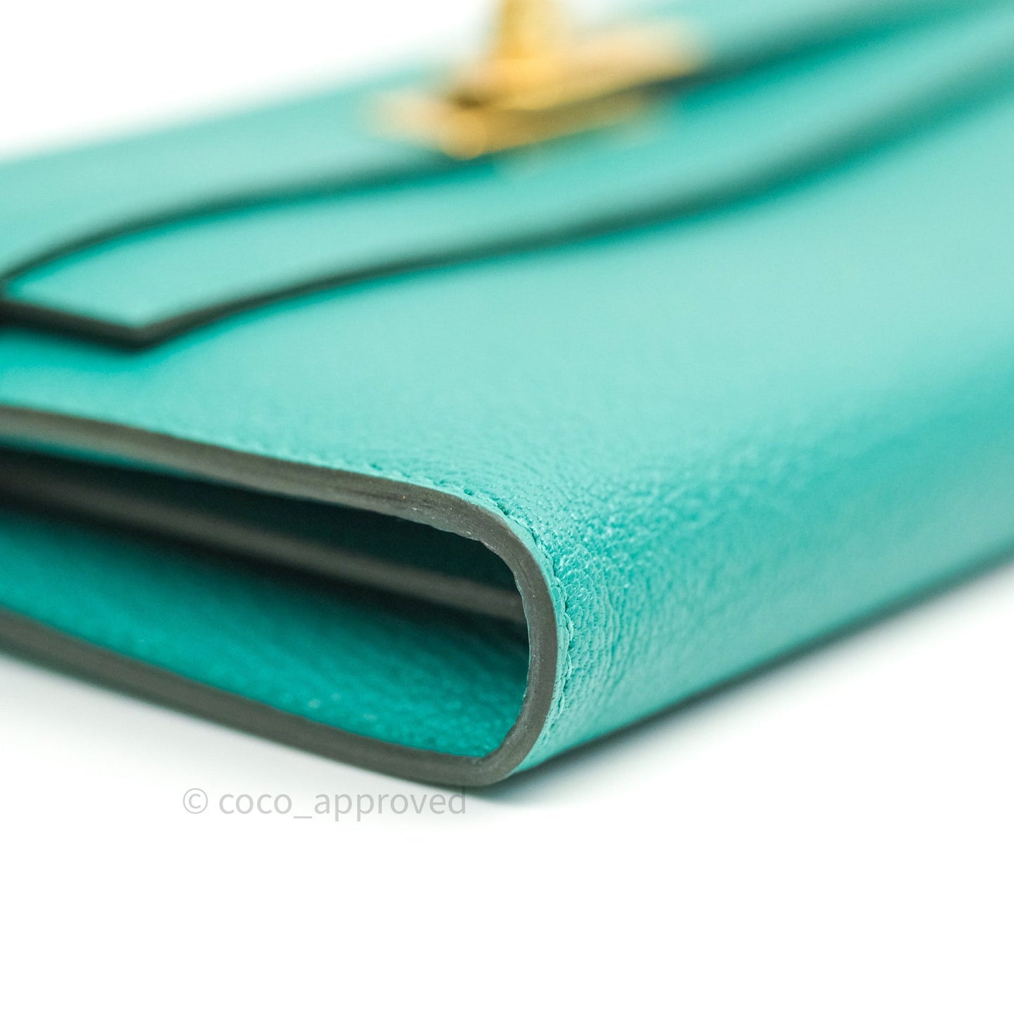Hermès Chevre Mysore Kelly Wallet Vert Verone Gold Hardware