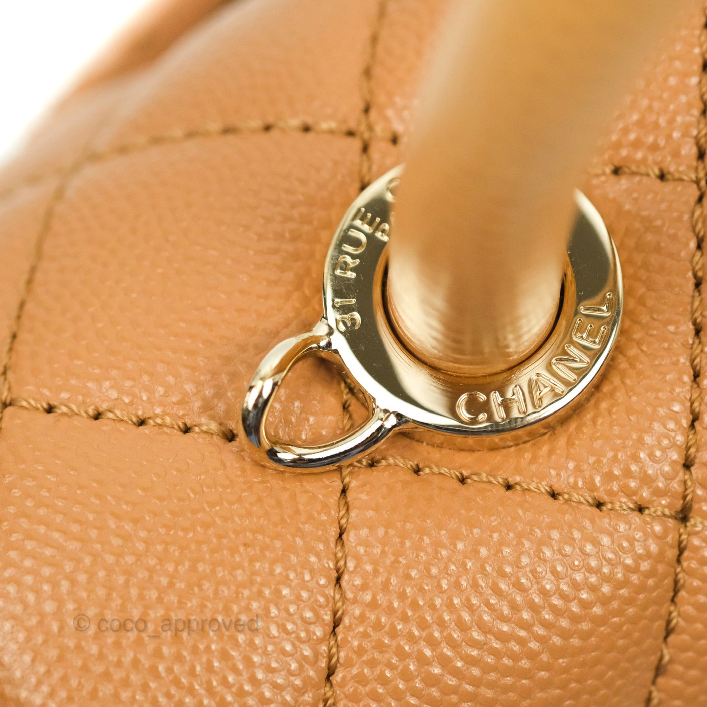 Chanel Mini (Small) Coco Handle Quilted Dark Beige Caramel Caviar Gold Hardware Lizard Embossed Handle 21P