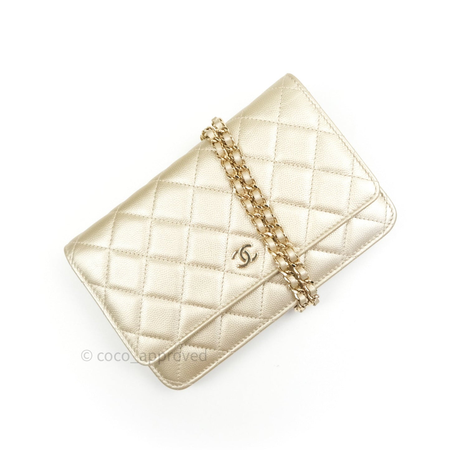 Chanel Quilted Wallet on Chain WOC Light Gold Caviar Gold Hardware