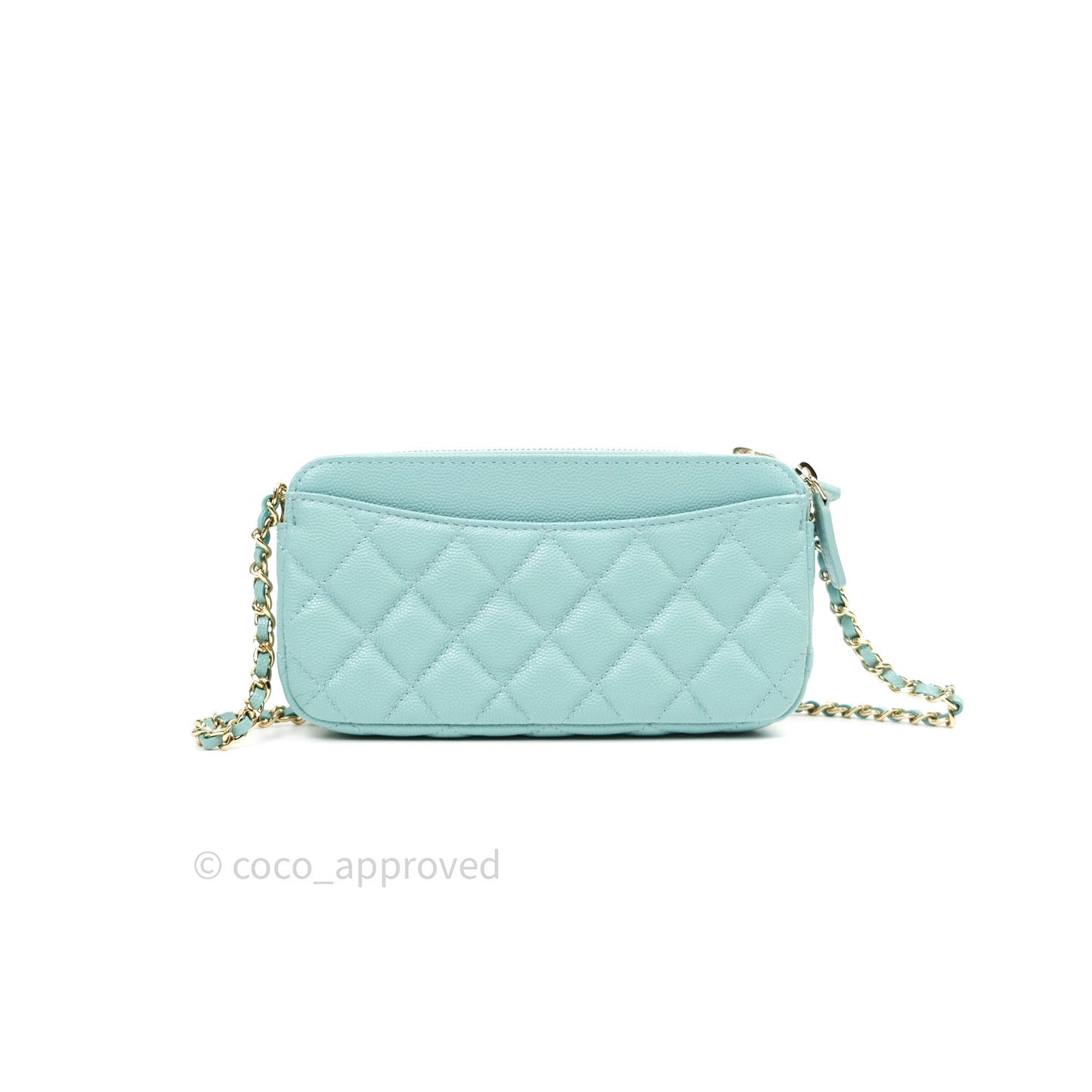 Chanel Tiffany Blue Caviar Clutch on Chain Gold Hardware 20C