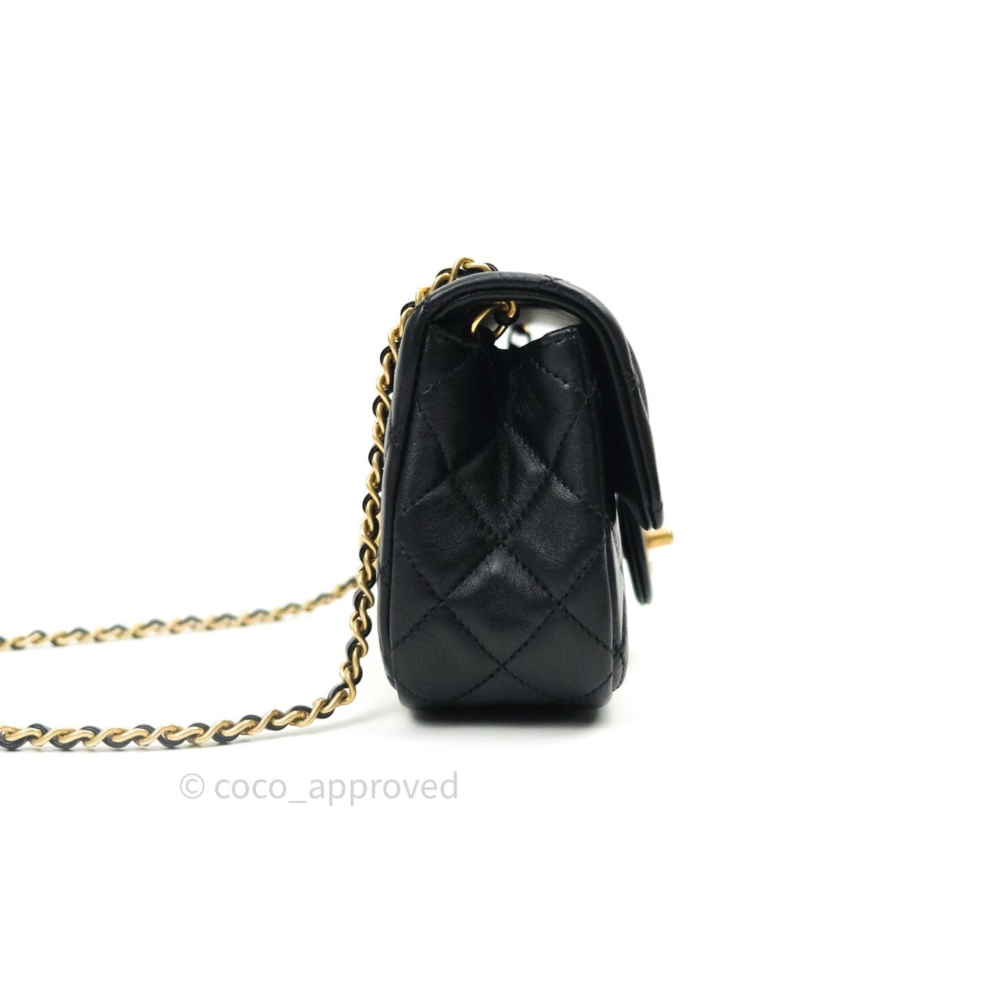 Chanel Mini Rectangular Pearl Crush Quilted Black Lambskin Gold Hardware