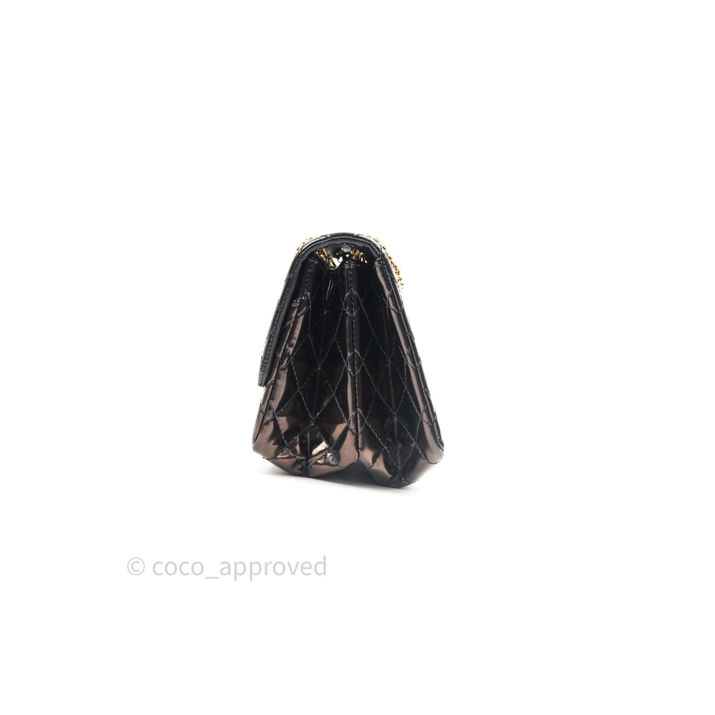 Chanel Quilted Accordion Reissue Black Patent Leather Gold Hardware 2.55 Flap