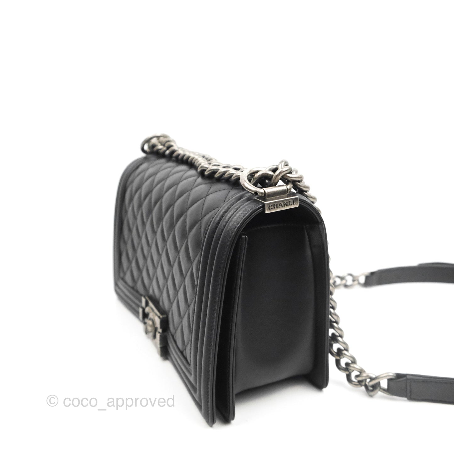 Chanel Quilted Medium Boy Black Calfskin Ruthenium Hardware