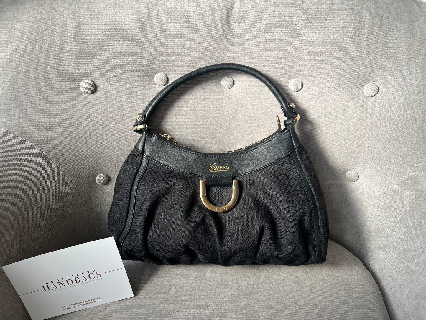 Luxury Gucci GG Canvas Small Black Abbey D Ring Hobo
