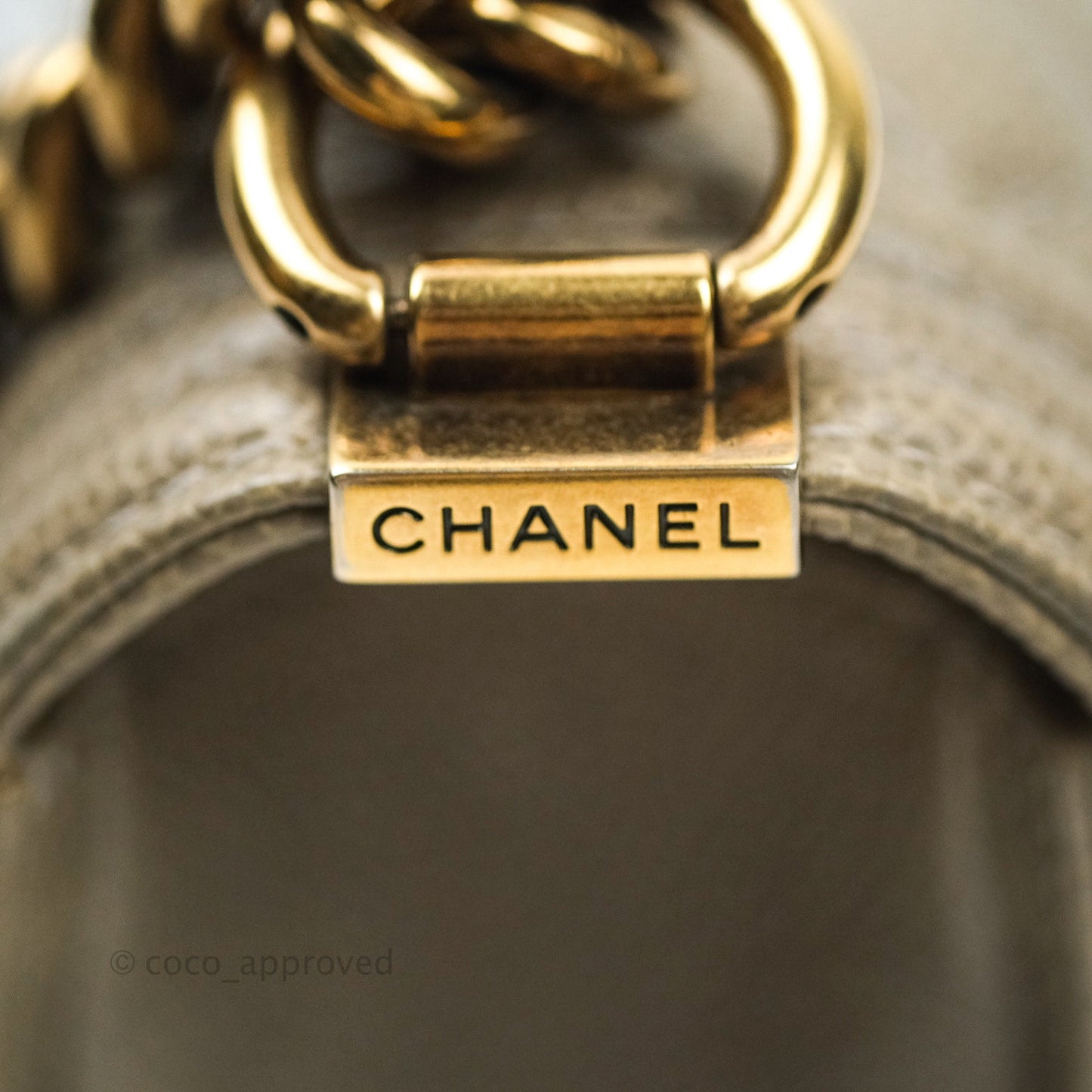 Chanel Boy Quilted Medium Taupe Grey Caviar Gold Hardware 14B