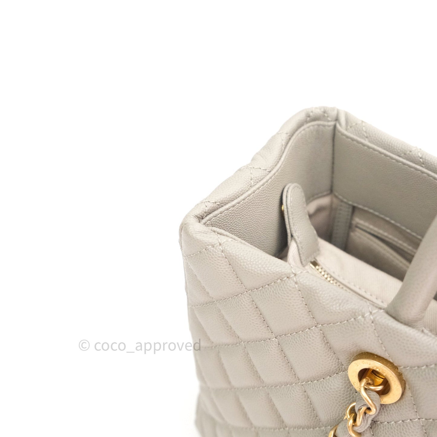 Chanel Quilted Medium Coco Handle Shopping Tote Grey Caviar Gold Hardware