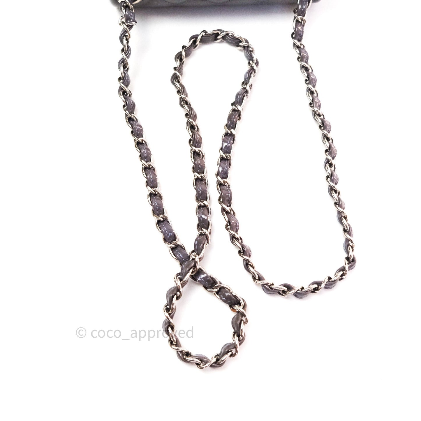Chanel Mini Square Grey Patent Leather Silver Hardware