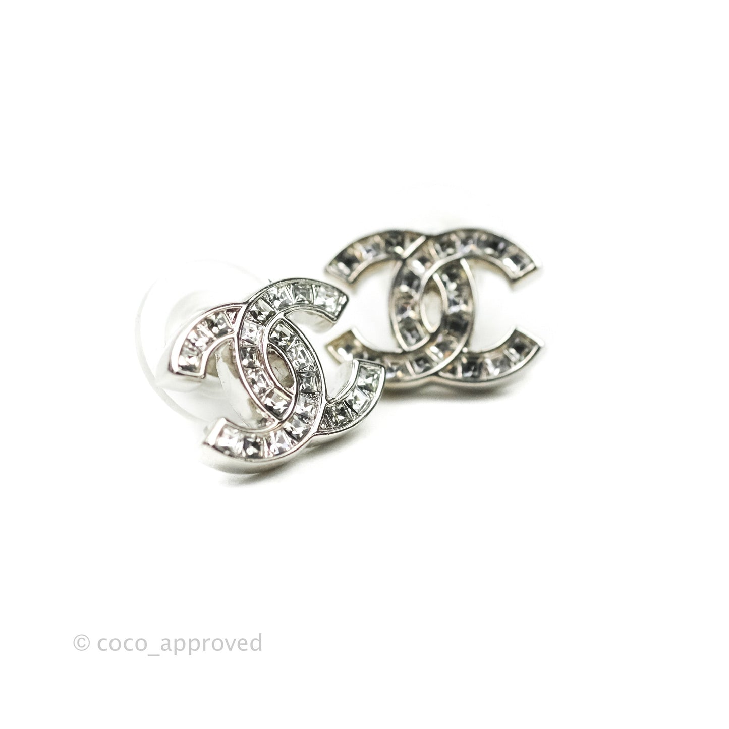 Chanel Crystal CC Earrings Silver Tone 20V