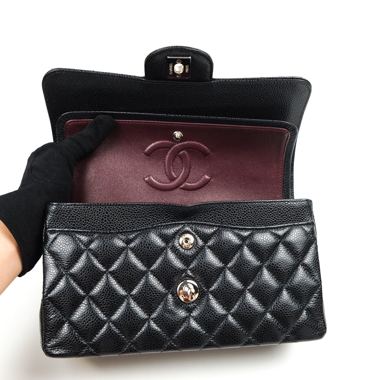 Chanel Classic Small S/M Flap Black Caviar Silver Hardware