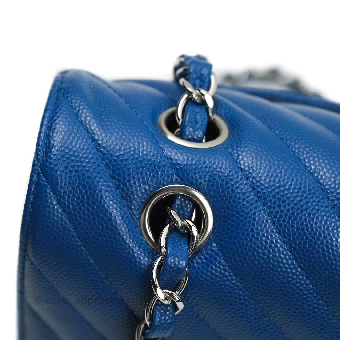 Chanel Classic Chevron M/L Medium Double Flap Blue Caviar Silver Hardware