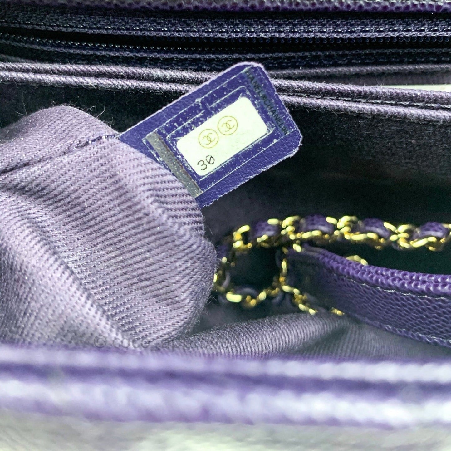 Chanel Mini Coco Handle Chevron Purple Caviar Quilted Gold Hardware