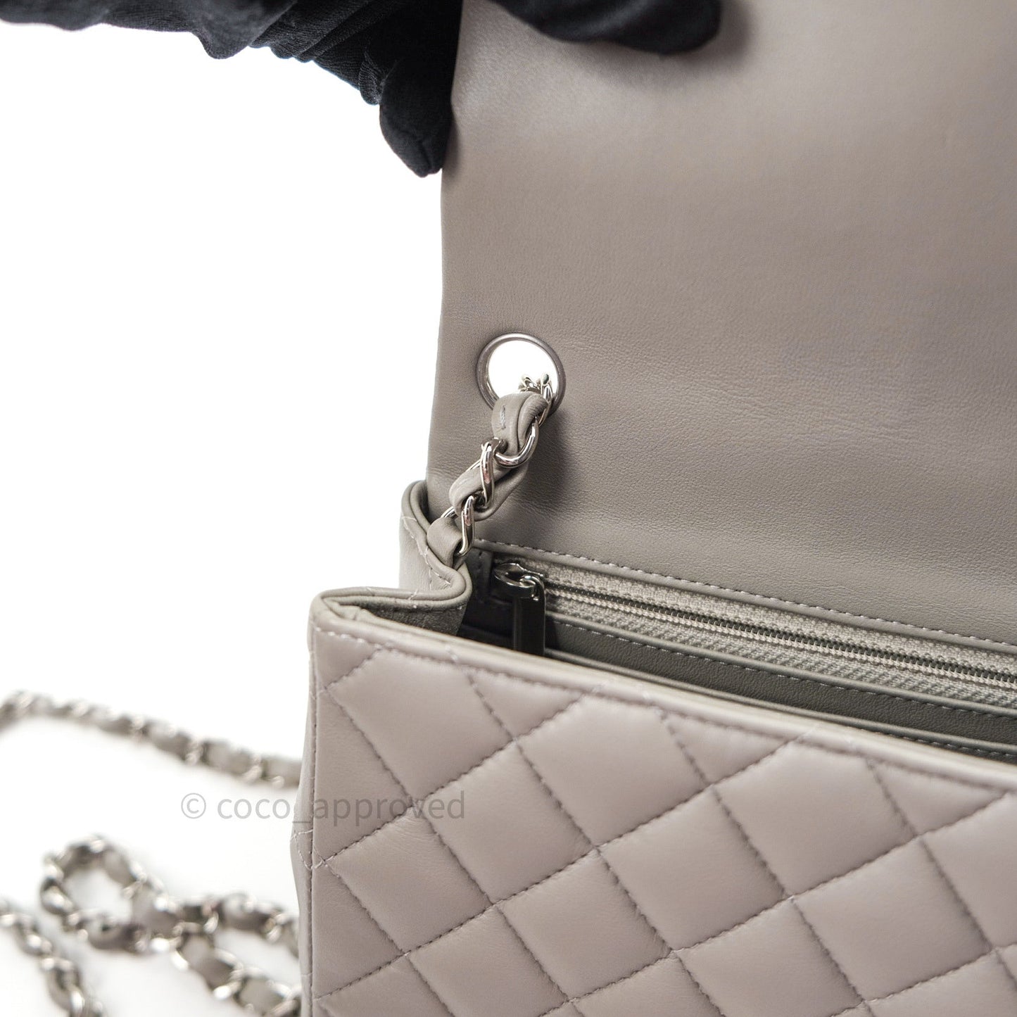 Chanel Mini Square Grey Lambskin Silver Hardware 19B