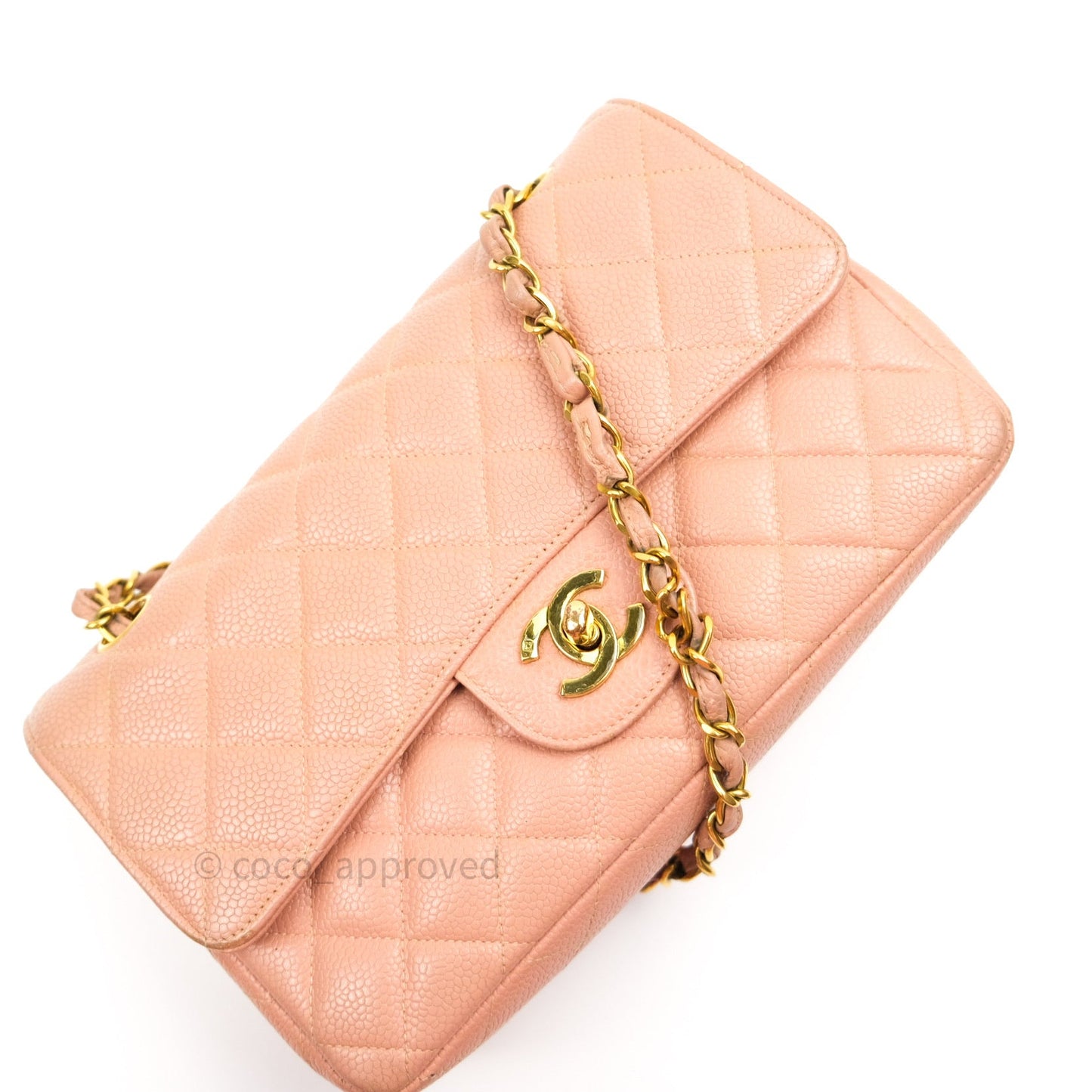 Chanel Vintage Classic Double Flap S/M Small Peach Beige 24K Gold Hardware